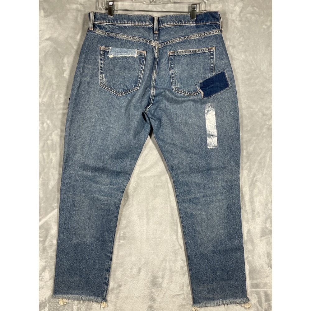 Polo Ralph Lauren Slim Boyfriend Patchwork Jeans Blue Distressed Sashiko 29 NEW - Picture 2 of 11